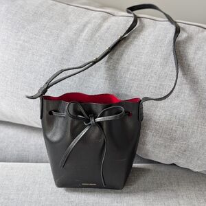 Mansur Gavriel Black Leather Shoulder Bag with Red Interior